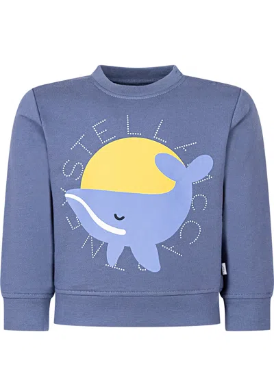 Stella Mccartney Mini Sweatshirt With Playful Print And Classic Neckline In Blu