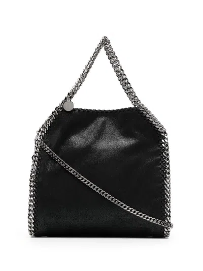Stella Mccartney Mini Tote Handbag With Gold-tone Diamond Chain In Black