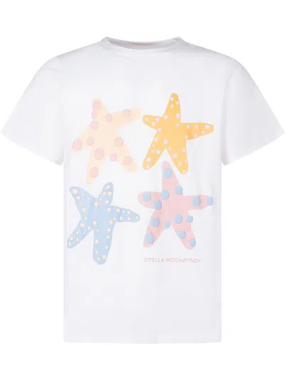 Stella Mccartney Mini T-shirt With Artistic Print And Round Neck In White