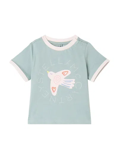Stella Mccartney Mini T-shirt With Bird Graphic In Green