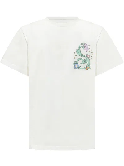 Stella Mccartney Mini T-shirt With Floral Print In Ivory