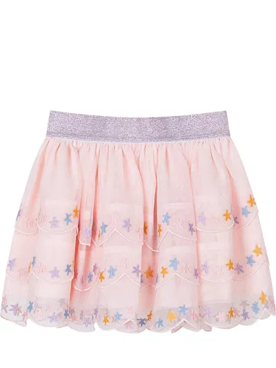 Stella Mccartney Mini Tulle Skirt With Star Embroidery In Powder Pink Colour