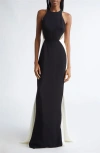 Stella Mccartney Mirical Organza-trimmed Two-tone Crepe Gown In Black