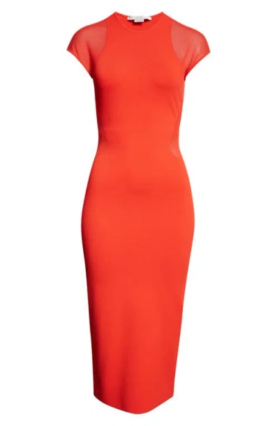 Stella Mccartney Miracle Short Sleeve Compact Knit Dress In Lipstick Red