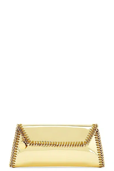 Stella Mccartney Falabella Chain-embellished Mirrored Vegan Leather Clutch In Gold
