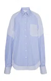 Stella Mccartney Striped Shirt With Buttoned Cuffs And Chest Pocket In Blue