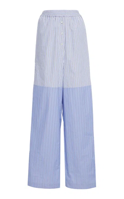 Stella Mccartney Womens Multicolor Blue Striped Two-slip-pockets Straight-leg High-rise Cotton-poplin Trousers