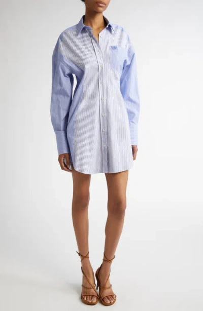 Stella Mccartney Mixed Stripe Long Sleeve Cotton Shirtdress In Multicolor Blue