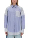 Stella Mccartney Striped Shirt With Buttoned Cuffs And Chest Pocket In Blue
