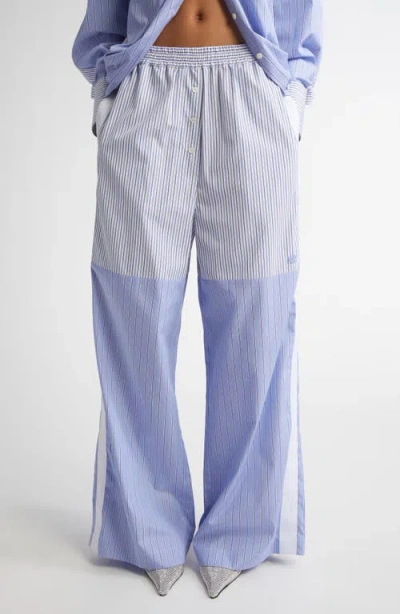 Stella Mccartney Mixed Stripe Wide Leg Cotton Pants In Multicolor Blue