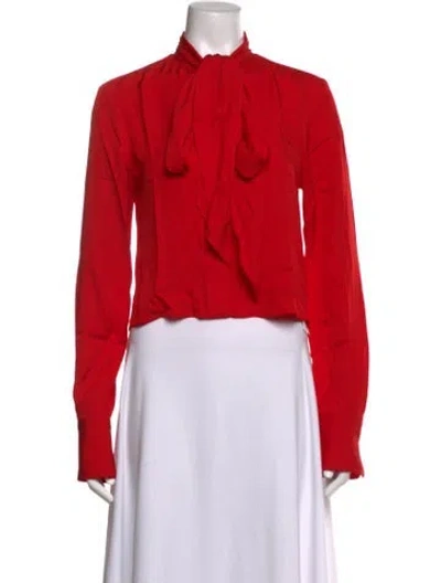 Pre-owned Stella Mccartney Mock Neck Long Sleeve Blouse In Red