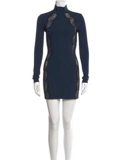 Pre-owned Stella Mccartney Mock Neck Mini Dress In Blue