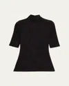 Stella Mccartney Mock-neck Stretch Lace Short-sleeve Top In Black