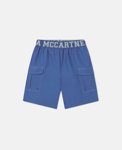 Stella Mccartney Moniker Waistband Swim Shorts In Blue