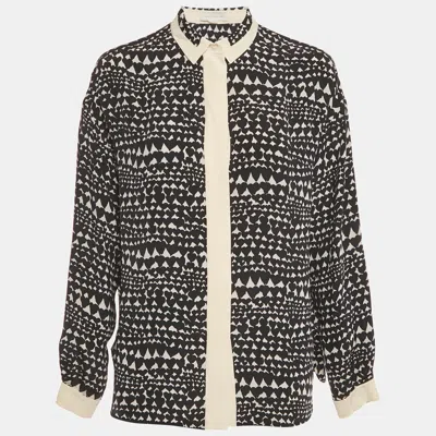 Pre-owned Stella Mccartney Monochrome Heart Print Silk Full Sleeves Blouse S In Black