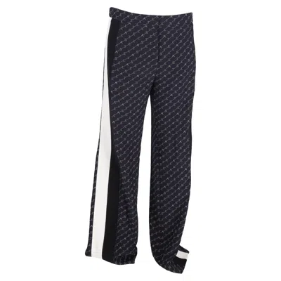 Stella Mccartney Monogram Wide-leg Trousers In Navy Blue Silk
