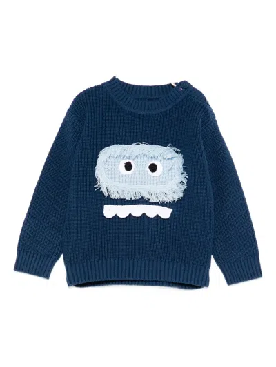 Stella Mccartney Babies' Monster-face Ribbed Sweater In Blue