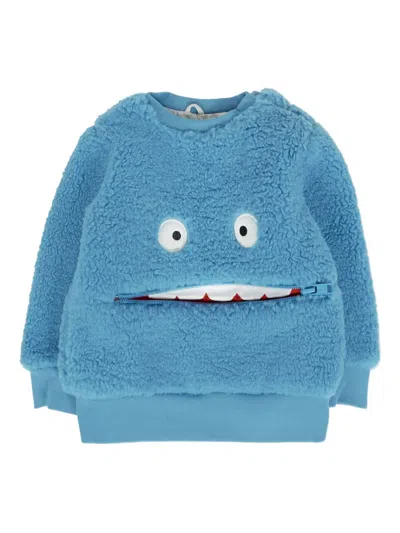 Stella Mccartney Babies' Monster-face Zip-pocket Sweatshirt In Blue