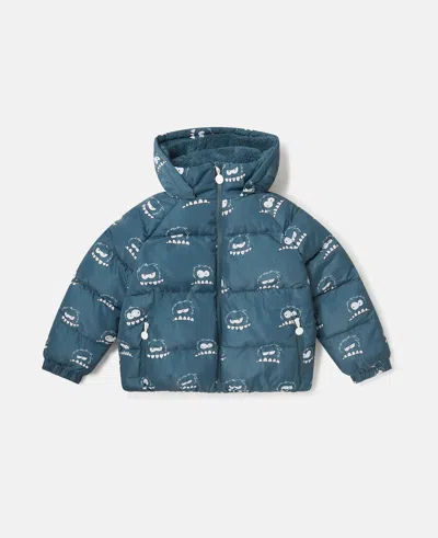 Stella Mccartney Monster Print Hooded Puffer Coat In Blue