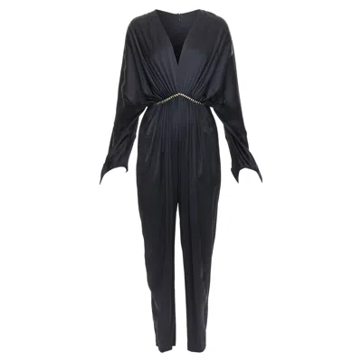 Stella Mccartney Morgan Black Gold Pleated Plunge Jumpsuit
