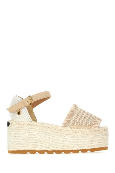 Stella Mccartney Canvas Wedge With Multicolor Fringe Detail In Beige