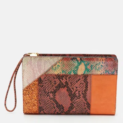 Pre-owned Stella Mccartney Multicolor Faux Metallic Leather And Faux Snakeskin Leather Clutch