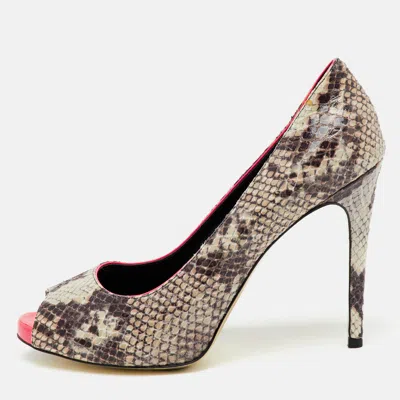 Pre-owned Stella Mccartney Multicolor Faux Snakeskin Embossed Leather Peep Toe Pumps Size 40