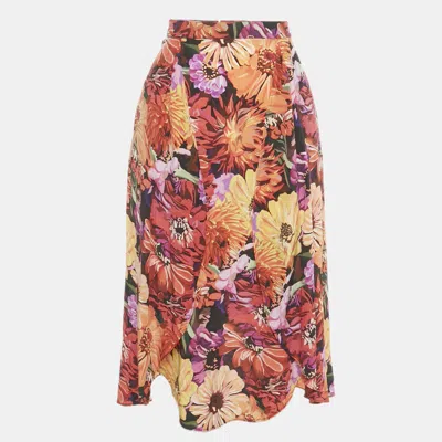 Pre-owned Stella Mccartney Multicolor Floral Print Silk Wrap Style Midi Skirt S