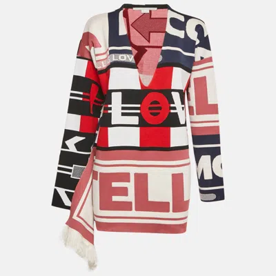 Pre-owned Stella Mccartney Multicolor Intarsia Knit Fringe Detail V-neck Sweater S