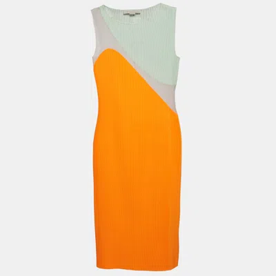 Pre-owned Stella Mccartney Multicolor Plisse Paneled Midi Dress Xs