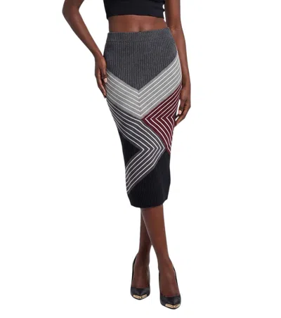 Stella Mccartney Multicolor Stripes Midi Skirt In Gray