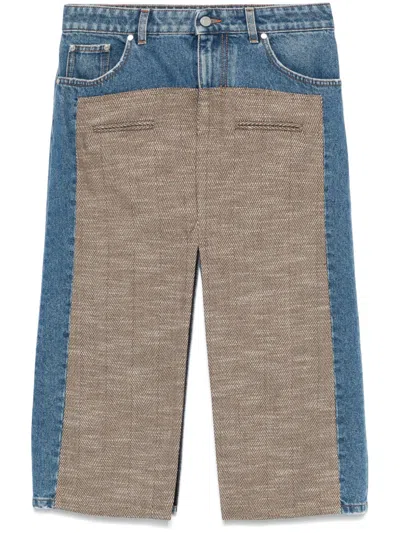 STELLA MCCARTNEY MULTICOLOR TWEED DENIM MIDI SKIRT
