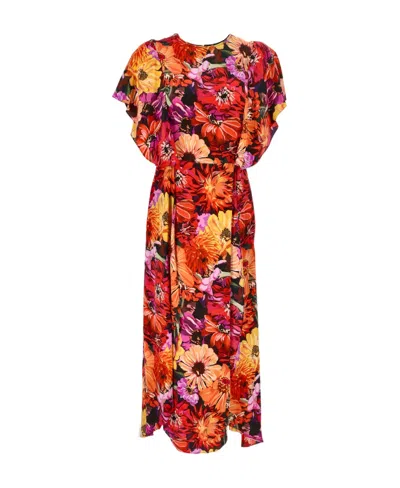 Stella Mccartney Floral-print Silk Crepe De Chine Midi Dress In Orange