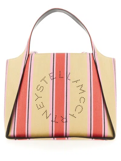Stella Mccartney Stella Logo Striped Raffia Tote Bag In Red