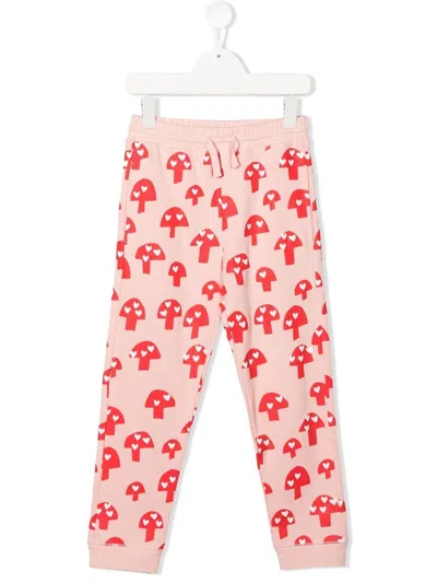 Stella Mccartney Kids' Mushroom Print Cotton Joggers In 粉色