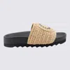 Stella Mccartney Raffia Woven Strap Flat Sole Slippers In Natural/black