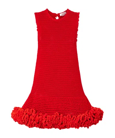 Stella Mccartney Nature Flow Ruffled Open-knit Wool Mini Dress In Red