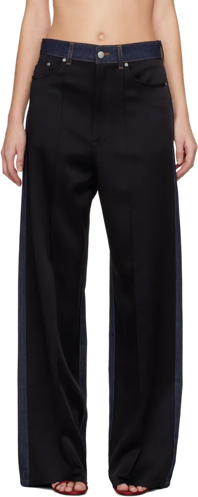 Stella Mccartney Navy & Black Wide-leg Satin-panel Jeans In Blue