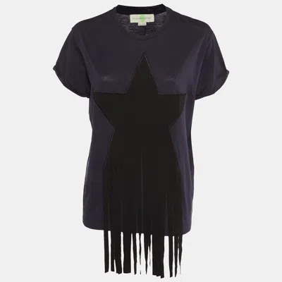 Pre-owned Stella Mccartney Navy Blue Cotton Knit Stra Fringed T-shirt M