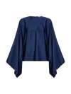 Stella Mccartney Navy Blue Envers Satin Pearl And Crystal-embellished Blouse In Blue