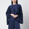 Stella Mccartney Navy Blue Envers Satin Pearl And Crystal-embellished Blouse In Blue