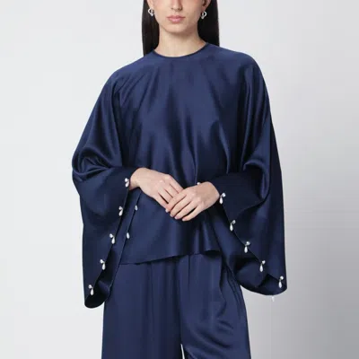 Stella Mccartney Navy Blue Oversized Viscose Satin Blouse
