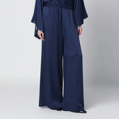 Stella Mccartney Oversized Viscose Satin Trousers Elastic Waistband In Blue