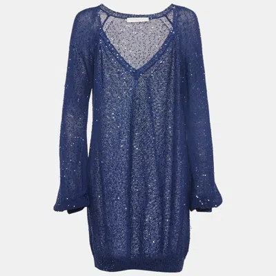 Pre-owned Stella Mccartney Navy Blue Sequin Knitted Mini Dress M