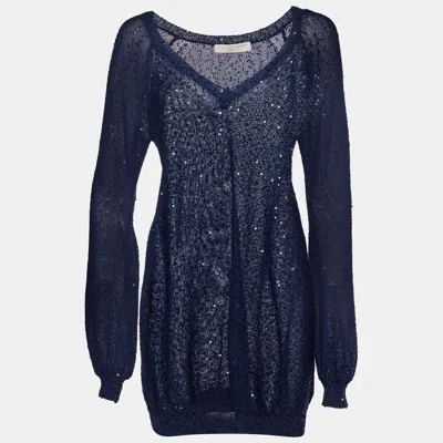 Pre-owned Stella Mccartney Navy Blue Sequined Cotton Knit Jumper M