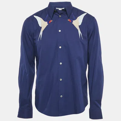 Pre-owned Stella Mccartney Navy Blue Swallows Embroidered Cotton Shirt M