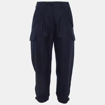 Pre-owned Stella Mccartney Navy Blue Wool Be;ted Cuff Detail Trousers M