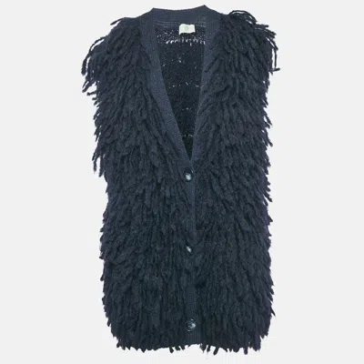 Pre-owned Stella Mccartney Navy Blue Wool Fringed Sleeveless Cardigan S