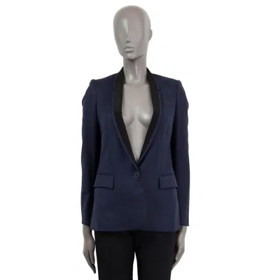 Pre-owned Stella Mccartney Navy Blue Wool Grosgrain Labpel Blazer Jacket 38 Xs