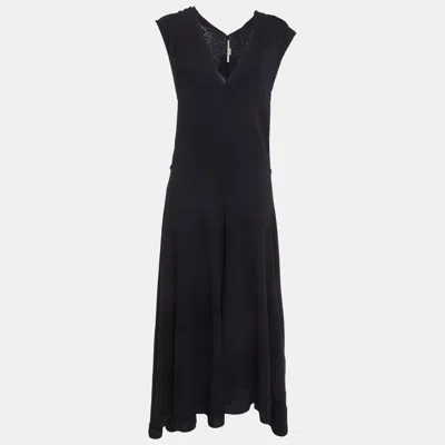 Pre-owned Stella Mccartney Navy Blue Wool Knit And Silk Paneled Midi Dress M